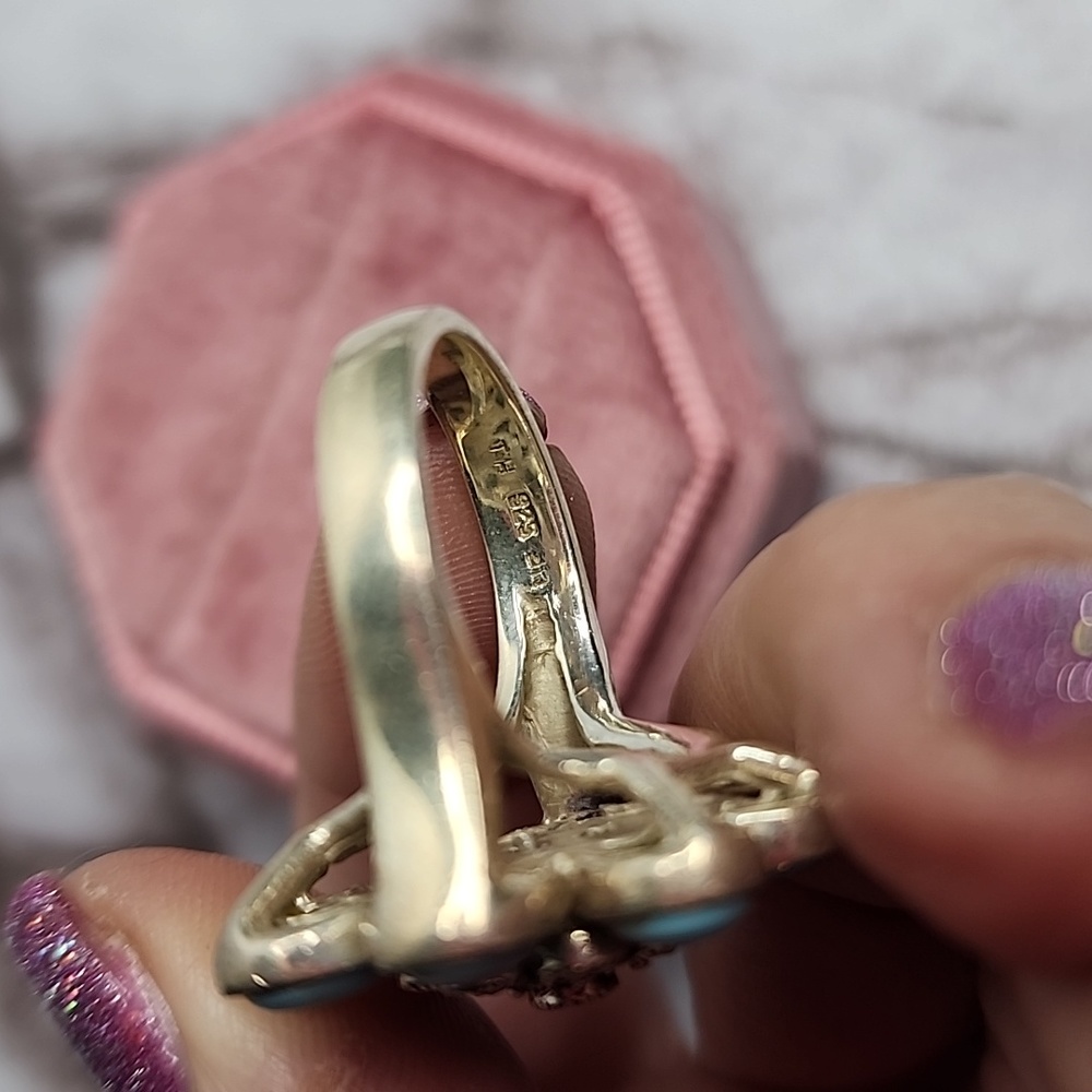 Sterling Silver Turquoise Flower Statement Ring W… - image 2